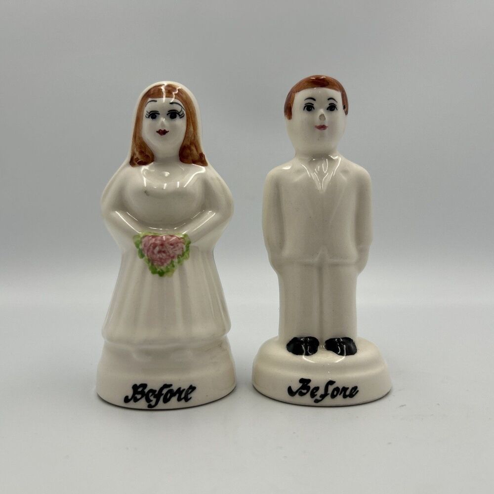 Vintage “BEFORE and AFTER” Bride and Groom Salt and Pepper Shakers - Philippines